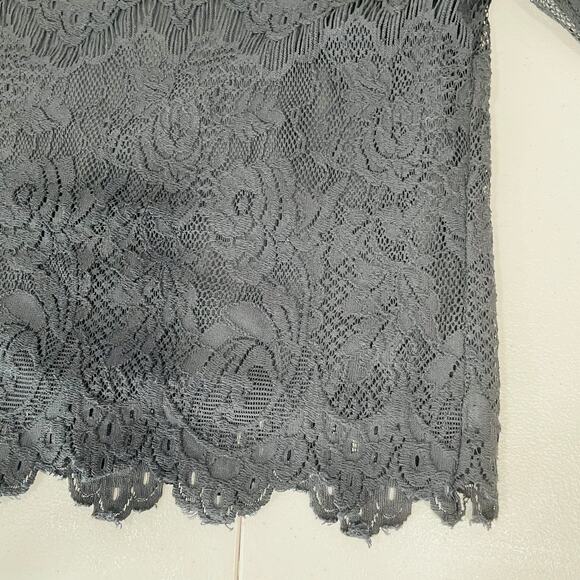 ADRIENNE VITADINI Black Lace Ruffle Bell Sleeve Scoop Neck Crop Top Blouse S - Picture 7 of 12